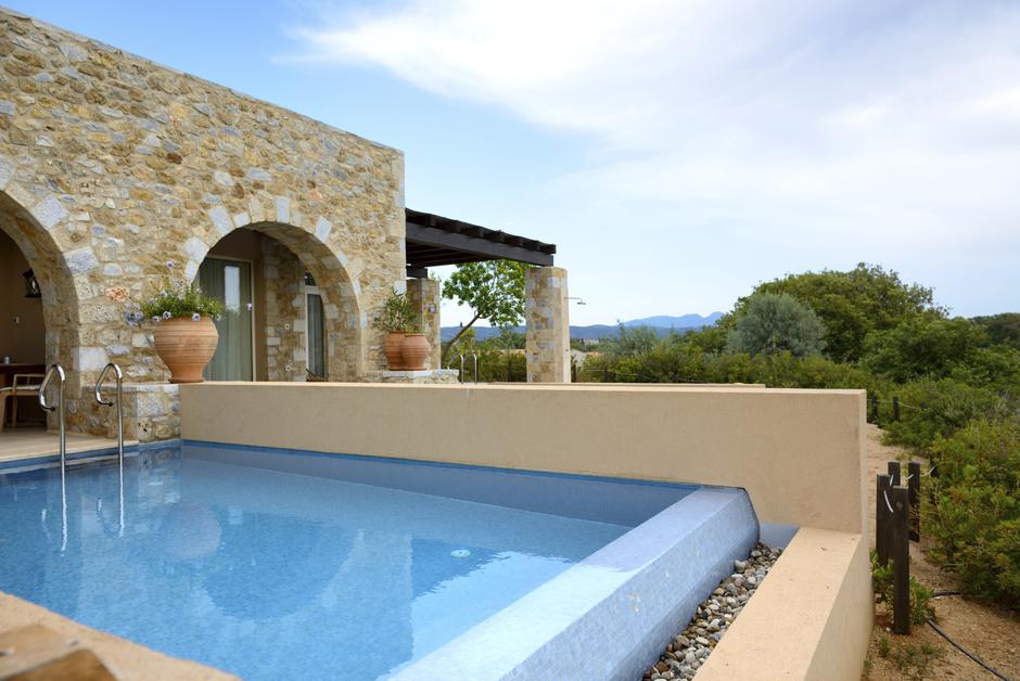 Swimming pool by luxury sea view villa, Peloponnes, Greece