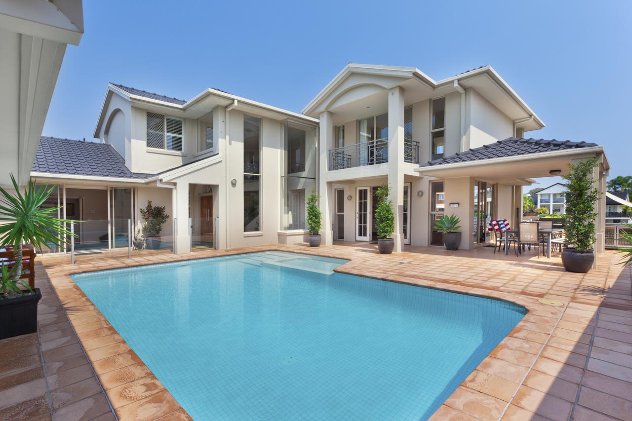 beautiful backyard with pool in australian mansion