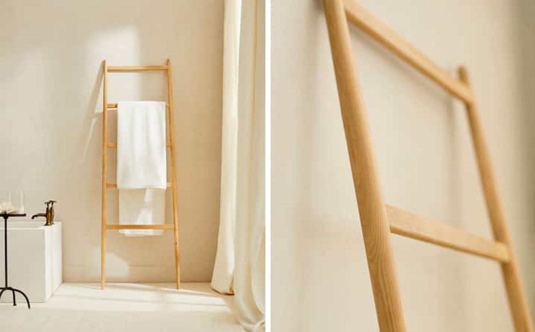Drvene ljestve od jasena jako su efektan i praktičan detalj u kupaonici, a ne zauzimaju puno mjesta